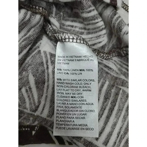 Chico's 100% Linen Shirt Women's Size Medium Brown and White Leaves - Picture 5 of 7